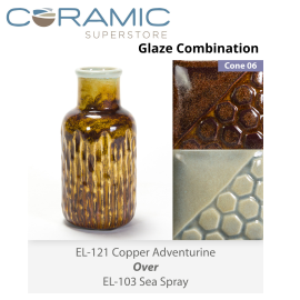 Copper Aventurine EL121 over Sea Spray EL103 Glaze Combination